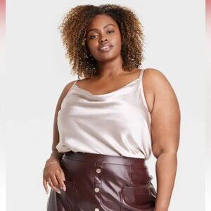 Ava & Viv Women's Cowl Neck Cream Satin Chemise